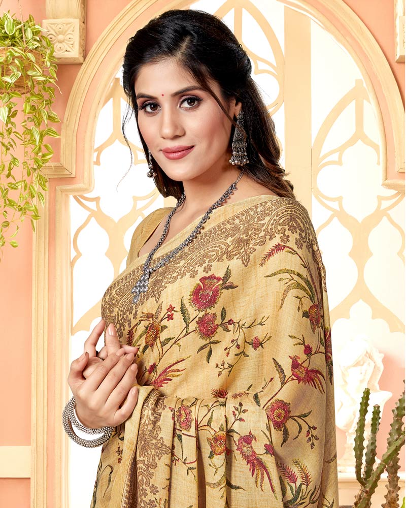 Vishal Prints Fawn Digital Print Criva Crepe Saree