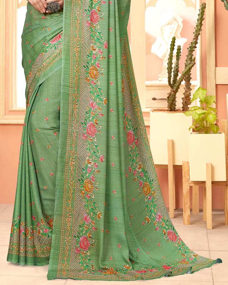 Vishal Prints Moss Green Digital Print Criva Crepe Saree