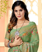 Vishal Prints Moss Green Digital Print Criva Crepe Saree