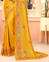 Vishal Prints Dark Yellow Digital Print Criva Crepe Saree