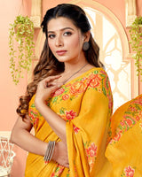 Vishal Prints Dark Yellow Digital Print Criva Crepe Saree