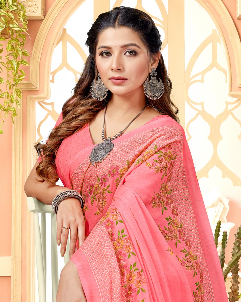 Vishal Prints Pastel Pink Digital Print Criva Crepe Saree
