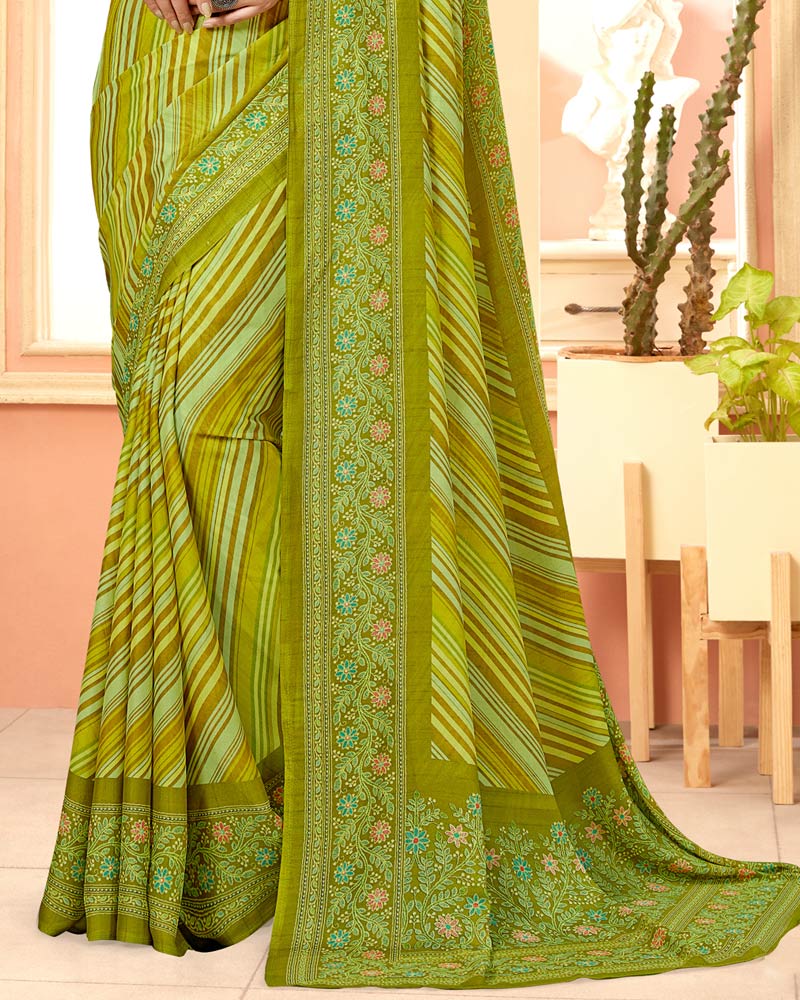 Vishal Prints Olive Yellow Digital Print Criva Crepe Saree