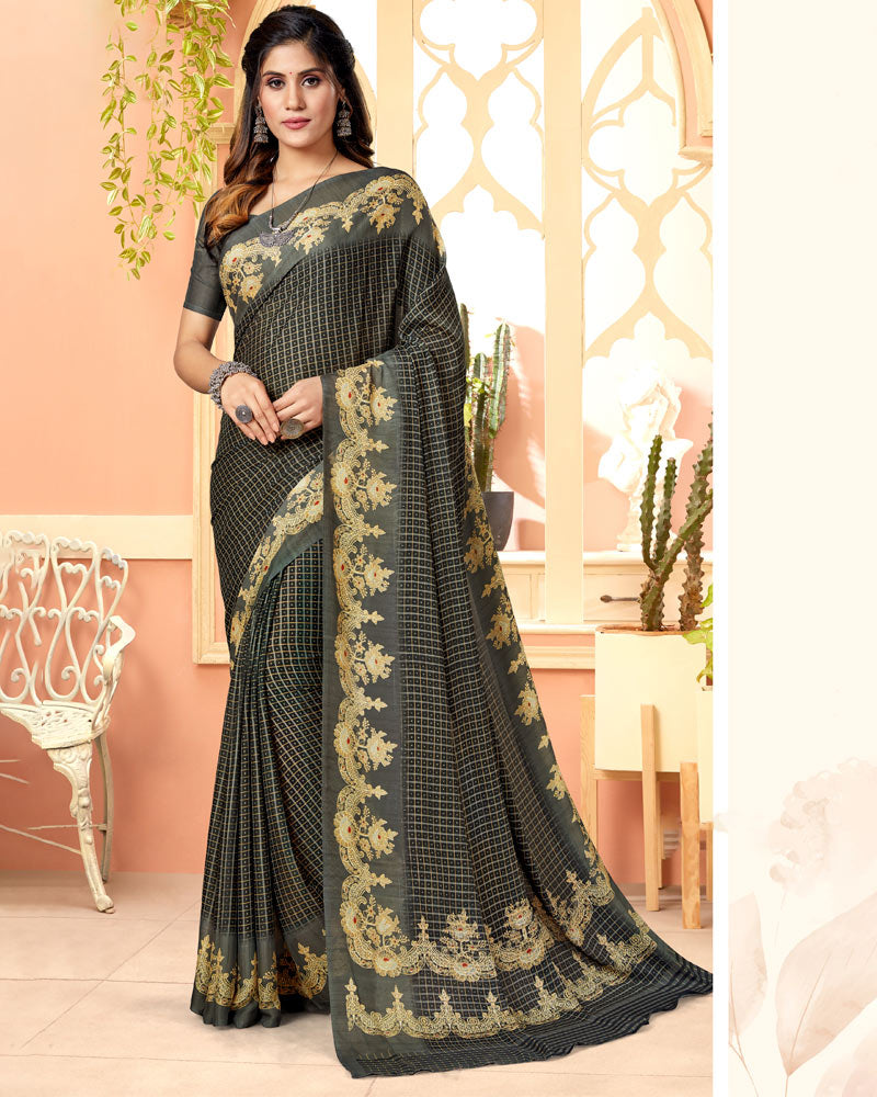 Vishal Prints Black Digital Print Criva Crepe Saree