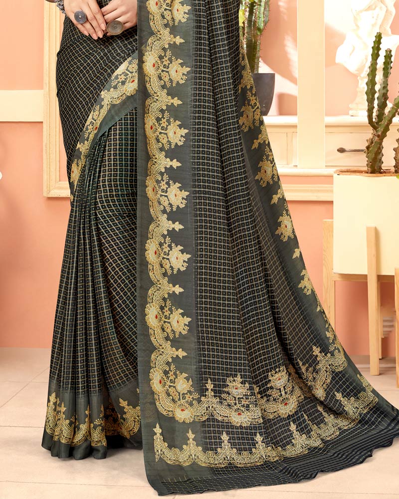Vishal Prints Black Digital Print Criva Crepe Saree