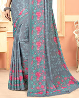 Vishal Prints Cool Grey Digital Print Criva Crepe Saree