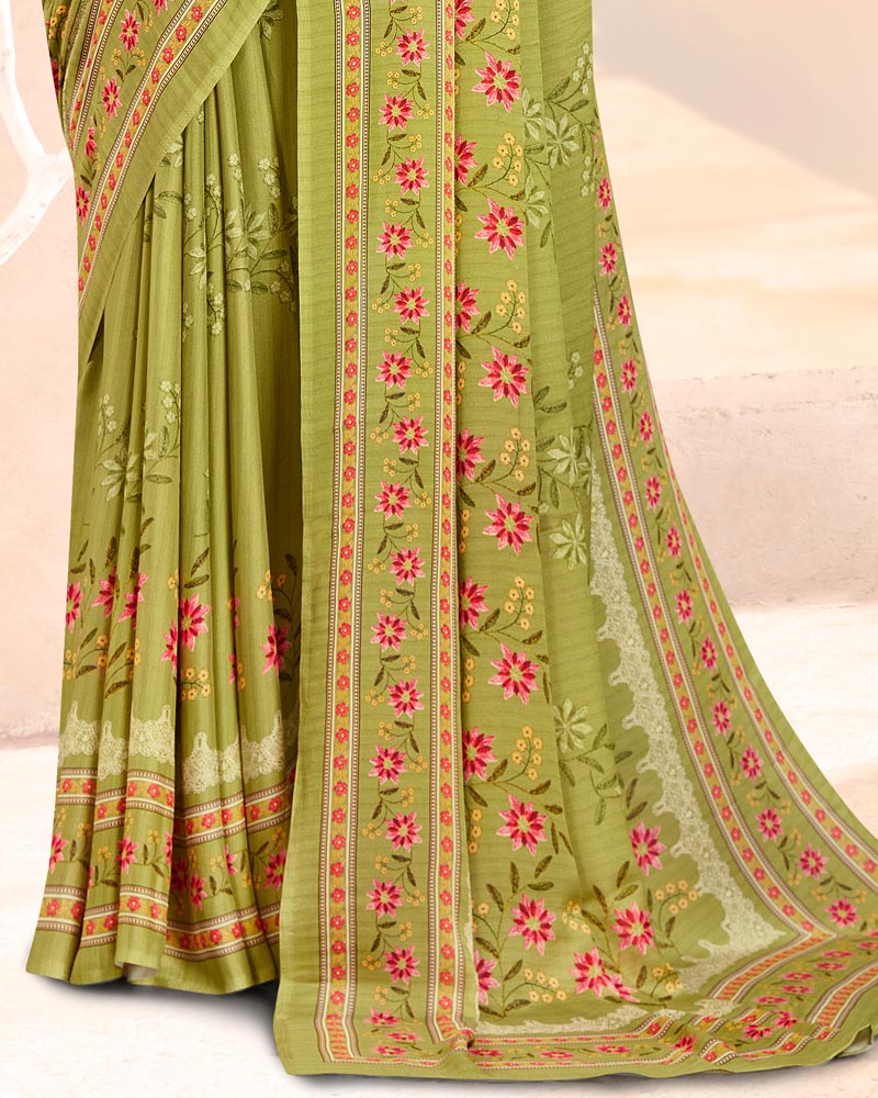 Vishal Prints Mehandi Green Digital Print Criva Crepe Saree