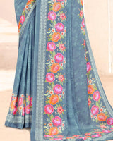 Vishal Prints Cool Grey Digital Print Criva Crepe Saree