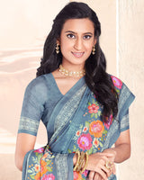 Vishal Prints Cool Grey Digital Print Criva Crepe Saree