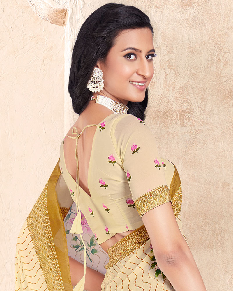 Vishal Prints Beige Digital Print Criva Crepe Saree