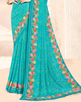 Vishal Prints Dark Turquoise Blue Digital Print Criva Crepe Saree