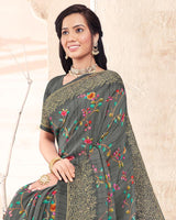 Vishal Prints Dark Grey Digital Print Criva Crepe Saree