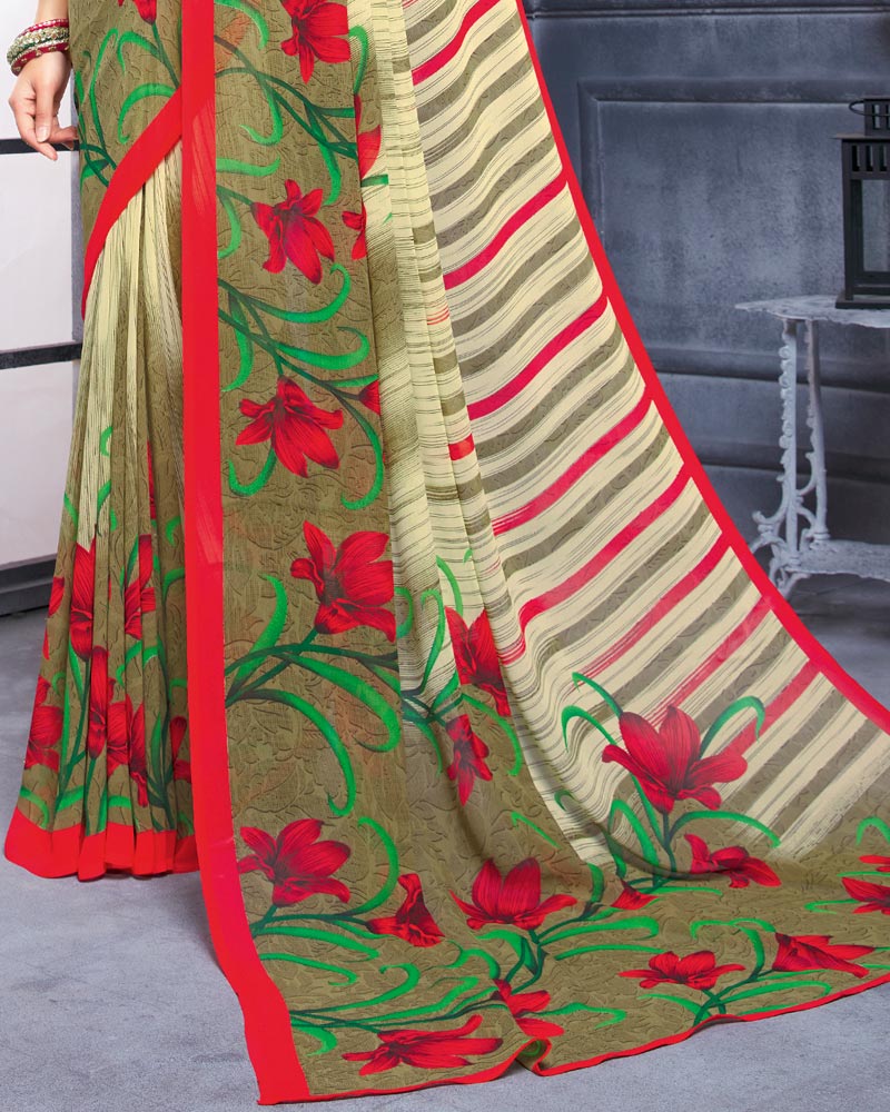 Vishal Prints Dark Beige Printed Georgette Saree
