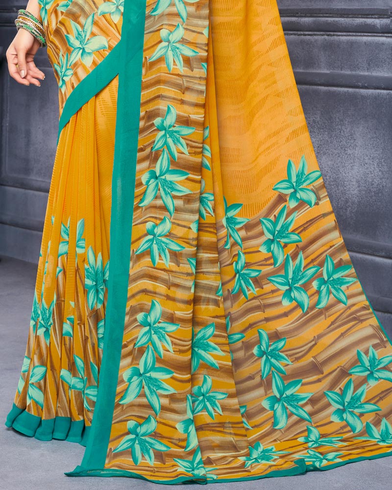 Vishal Prints Mustard Printed Georgette Saree