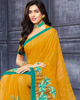 Vishal Prints Mustard Printed Georgette Saree