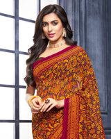 Vishal Prints Orange And Brown Printed Georgette Saree