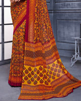 Vishal Prints Orange And Brown Printed Georgette Saree