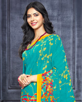 Vishal Prints Turquoise Printed Georgette Saree