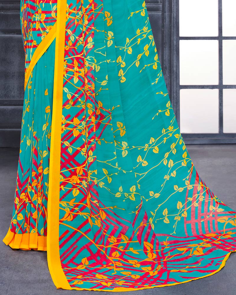 Vishal Prints Turquoise Printed Georgette Saree