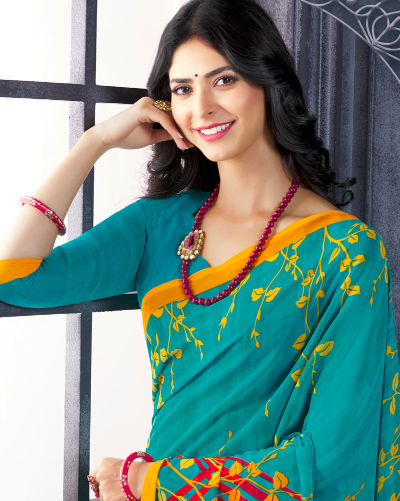 Vishal Prints Turquoise Printed Georgette Saree