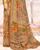 Vishal Prints Dark Beige Printed Georgette Saree