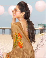 Vishal Prints Dark Beige Printed Georgette Saree