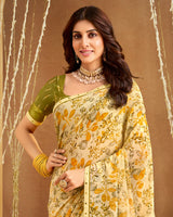 Vishal Prints Pastel Yellow Printed Georgette Saree With Fancy Border
