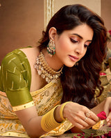 Vishal Prints Pastel Yellow Printed Georgette Saree With Fancy Border