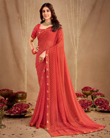 Vishal Prints Persian Red Printed Georgette Saree With Fancy Border