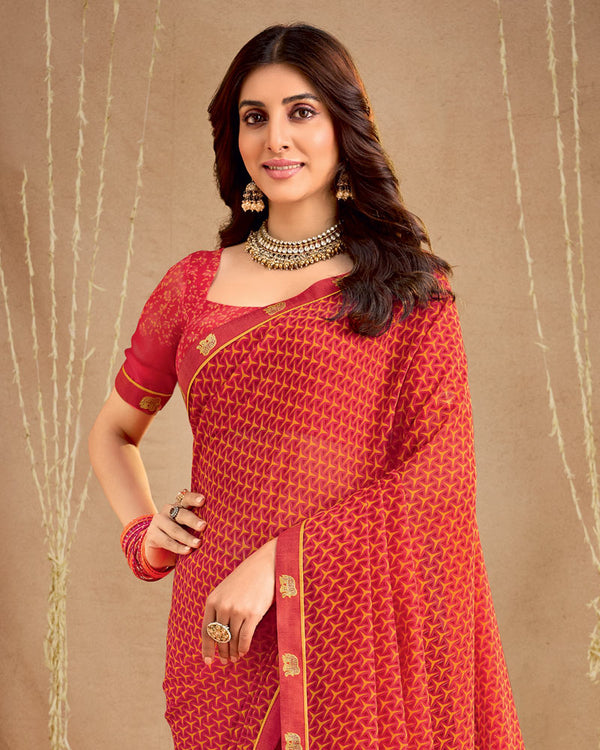 Vishal Prints Persian Red Printed Georgette Saree With Fancy Border