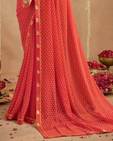 Vishal Prints Persian Red Printed Georgette Saree With Fancy Border