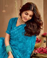 Vishal Prints Ocean Blue Printed Georgette Saree With Fancy Border