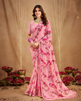 Vishal Prints Flamingo Pink Printed Georgette Saree With Fancy Border