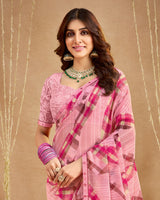 Vishal Prints Flamingo Pink Printed Georgette Saree With Fancy Border