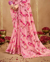 Vishal Prints Flamingo Pink Printed Georgette Saree With Fancy Border