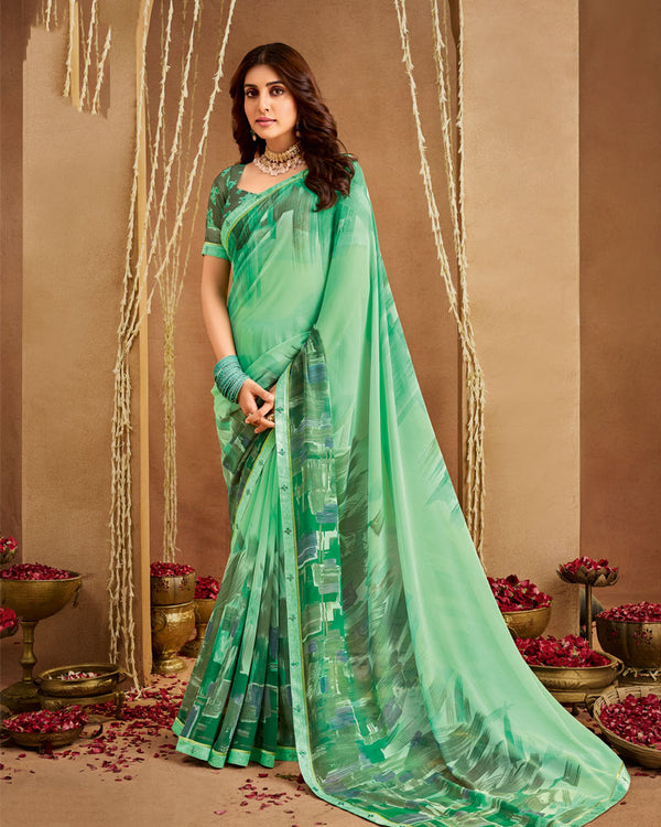Vishal Prints Summer Green Printed Georgette Saree With Fancy Border