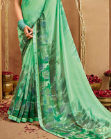 Vishal Prints Summer Green Printed Georgette Saree With Fancy Border