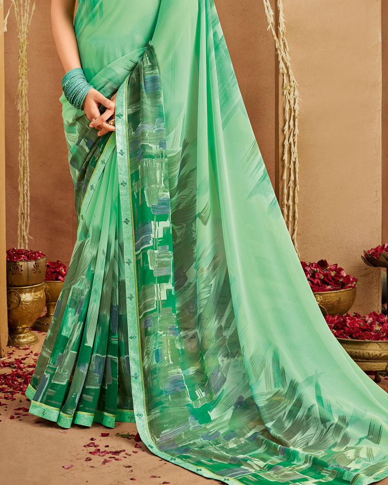 Vishal Prints Summer Green Printed Georgette Saree With Fancy Border
