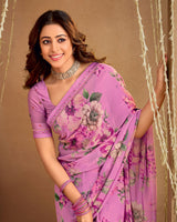 Vishal Prints Pale Magenta Printed Georgette Saree With Fancy Border