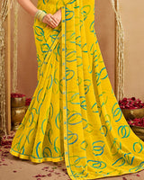 Vishal Prints Golden Yellow Printed Georgette Saree With Fancy Border