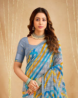 Vishal Prints Cool Grey Printed Georgette Saree With Fancy Border