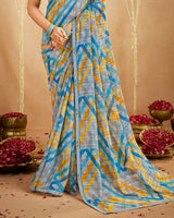 Vishal Prints Cool Grey Printed Georgette Saree With Fancy Border