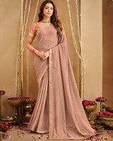 Vishal Prints Peachy Orange Printed Georgette Saree With Fancy Border