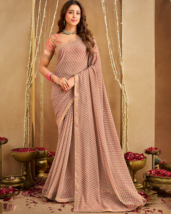 Vishal Prints Peachy Orange Printed Georgette Saree With Fancy Border