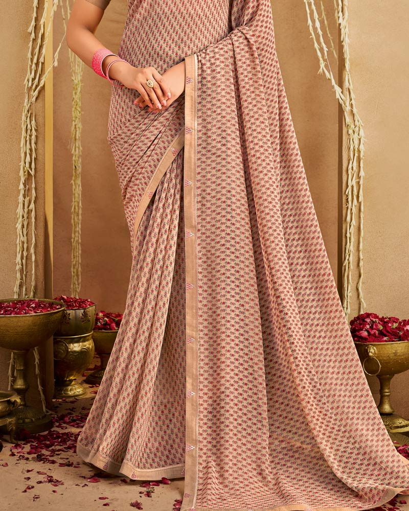 Vishal Prints Peachy Orange Printed Georgette Saree With Fancy Border