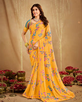 Vishal Prints Light Orange Printed Georgette Saree With Fancy Border