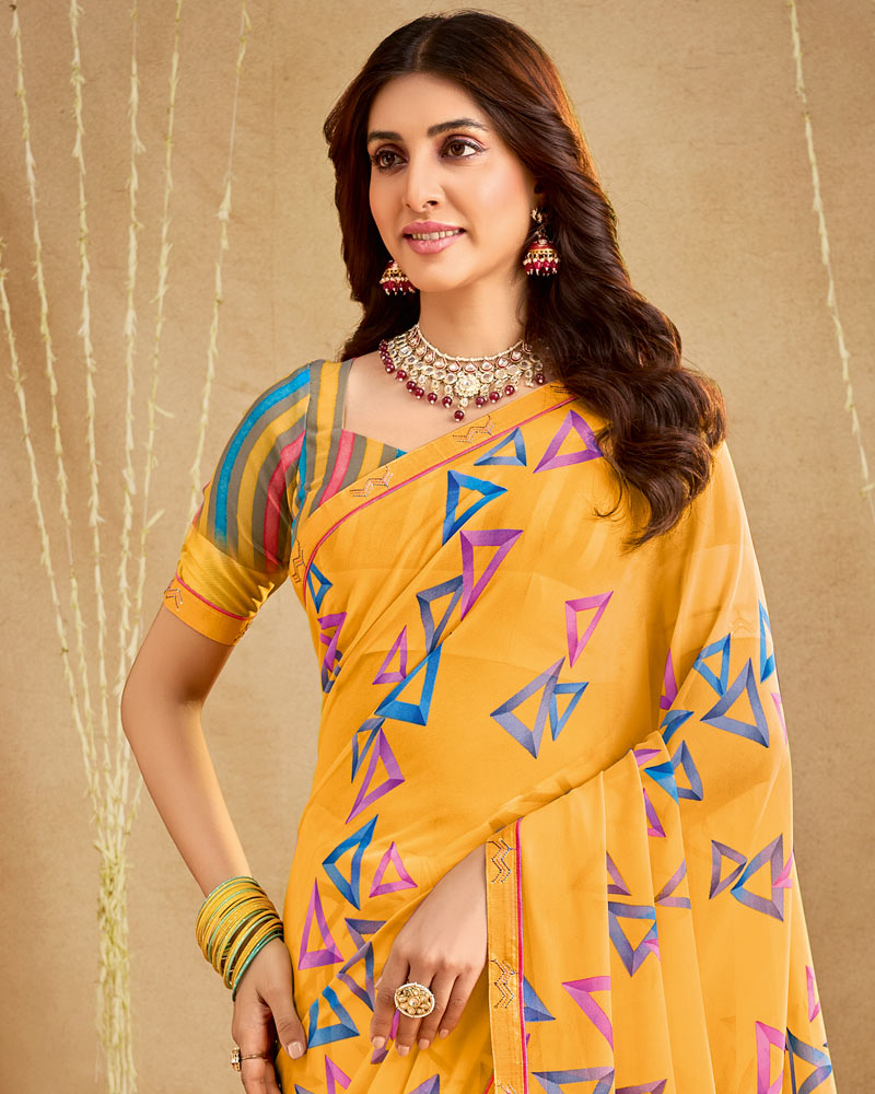 Vishal Prints Light Orange Printed Georgette Saree With Fancy Border
