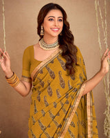 Vishal Prints Mustard Brown Printed Georgette Saree With Fancy Border