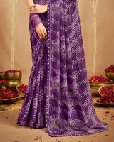 Vishal Prints Plum Purple Printed Georgette Saree With Fancy Border