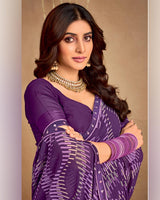 Vishal Prints Plum Purple Printed Georgette Saree With Fancy Border